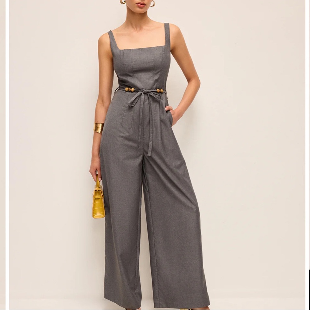 Square Neck Belted Jumpsuit With Beaded Waist Tie - Picture 5 of 8